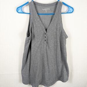 LOFT M Tank Top Gray Button Front Sleeveless V-Neck Casual Soft Knit Blouse